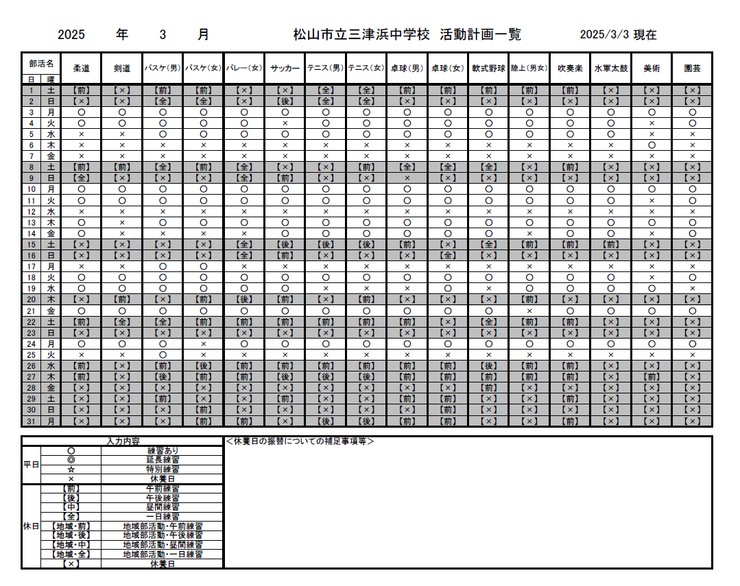 3月予定